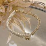 Camellia Rhinestone Pearl Chain Necklace for Women's Party Jewelry
