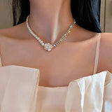 Camellia Rhinestone Pearl Chain Necklace for Women's Party Jewelry