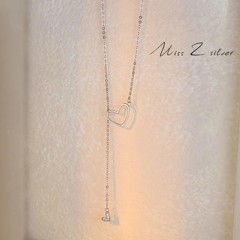 Kpop 925 Sterling Silver Peach Heart Necklace for Women
