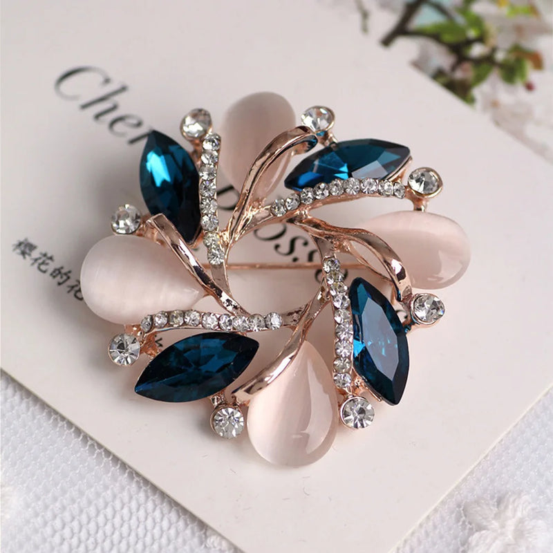 Opal Bauhinia Crystal Brooch Pin Women's Scarf Buckle