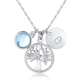 925 Silver Necklace Life Tree Pendant Round Crystals Women Jewelry