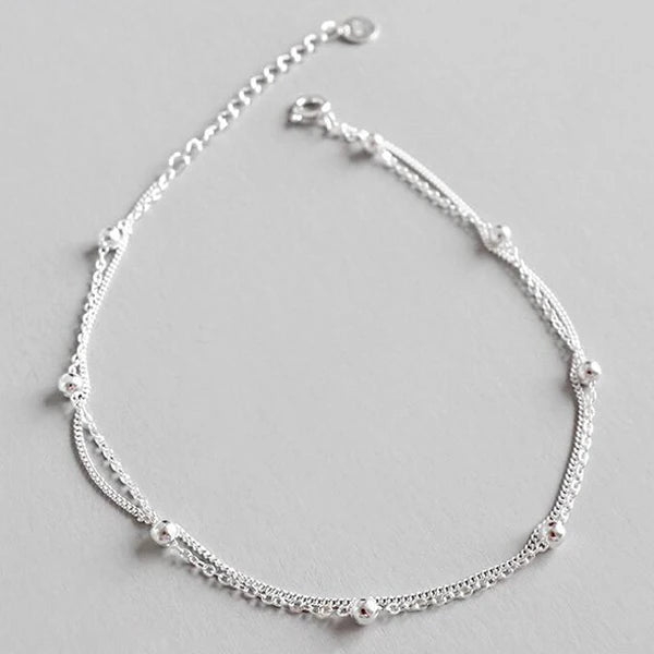 Silver 925 Anklets for Women Top Ball Girl Bracelet on Leg