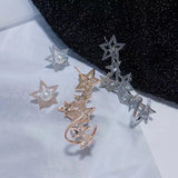 Lady's Pentagram Star Ear Sweep Wrap Cuff Earrings Bridal Jewelry