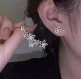 Lady's Pentagram Star Ear Sweep Wrap Cuff Earrings Bridal Jewelry
