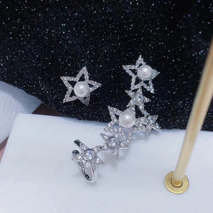 Lady's Pentagram Star Ear Sweep Wrap Cuff Earrings Bridal Jewelry
