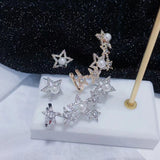 Lady's Pentagram Star Ear Sweep Wrap Cuff Earrings Bridal Jewelry