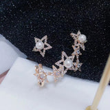 Lady's Pentagram Star Ear Sweep Wrap Cuff Earrings Bridal Jewelry