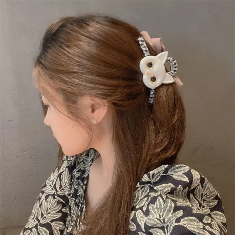 Cartoon Ponytail Clip Cat Scratch Clip Fabric Hair Accessories for Women