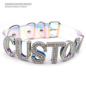 Personalized Laser PVC Choker Rhinestone Name Necklace for Women & Men