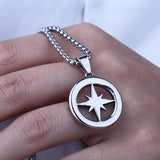 Sailing Compass Pendant Necklace, Stainless Steel Chain, Retro Style