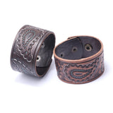Leaf Totem Engraved Leather Bracelet Wide Cuff Bangle Adjustable Wristband