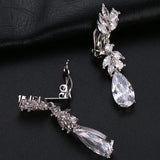 Leaf Zircon Clips Earrings Silver Crystal Wedding Ear Cuff Jewelry