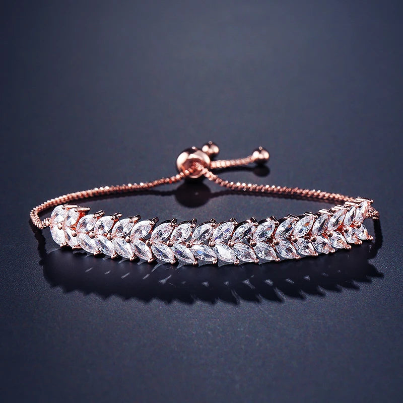 Leaf Zirconia Bracelet Women Horse Eye CZ Crystal Chain Wedding Jewelry