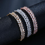 Leaf Zirconia Bracelet Women Horse Eye CZ Crystal Chain Wedding Jewelry