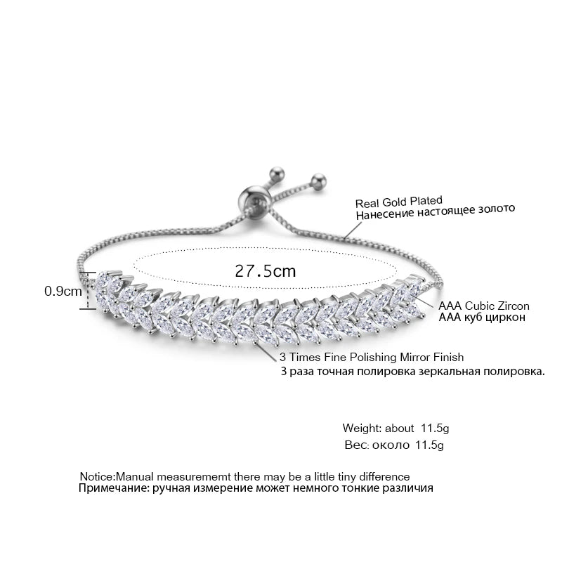 Leaf Zirconia Bracelet Women Horse Eye CZ Crystal Chain Wedding Jewelry