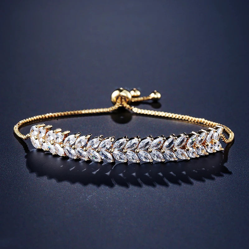 Leaf Zirconia Bracelet Women Horse Eye CZ Crystal Chain Wedding Jewelry