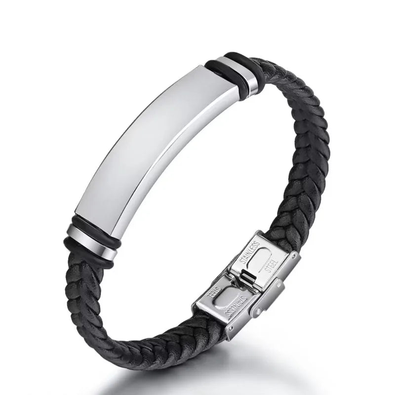 Leather Bangle & Bracelet Stainless Steel Bracelets For Women Men