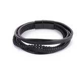 Leather Bracelet Men Stainless Steel Multilayer Braided Rope Bead Bracelet