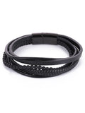 Leather Bracelet Men Stainless Steel Multilayer Braided Rope Bead Bracelet