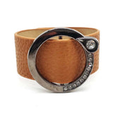 Women's Wide Wrap Bracelet with Metal Charm - Geometric Design