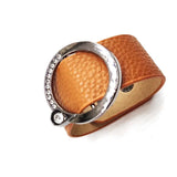 Women's Wide Wrap Bracelet with Metal Charm - Geometric Design