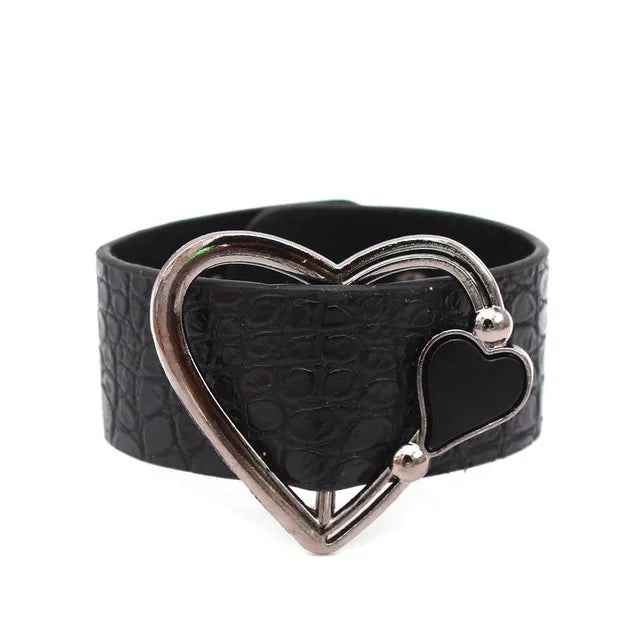 Women's Wide Wrap Bracelet with Metal Charm - Geometric Design