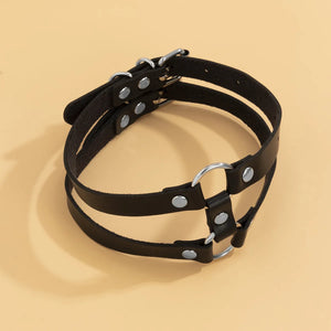 Womens Punk Double PU Neck Chain Metal Torques Necklaces Jewelry