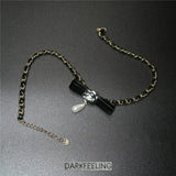 Leather Metal Chain Woven Collar Bow Flower Necklace Goth Short Temperament