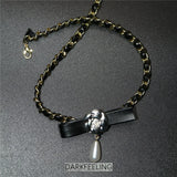 Leather Metal Chain Woven Collar Bow Flower Necklace Goth Short Temperament