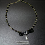Leather Metal Chain Woven Collar Bow Flower Necklace Goth Short Temperament