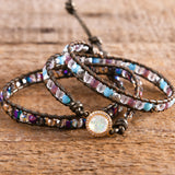 Leather Wrap Bracelets Opal Jaspers 3 Strands Statement Bracelet