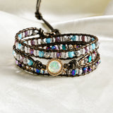 Leather Wrap Bracelets Opal Jaspers 3 Strands Statement Bracelet