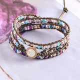 Leather Wrap Bracelets Opal Jaspers 3 Strands Statement Bracelet