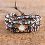 Leather Wrap Bracelets Opal Jaspers 3 Strands Statement Bracelet