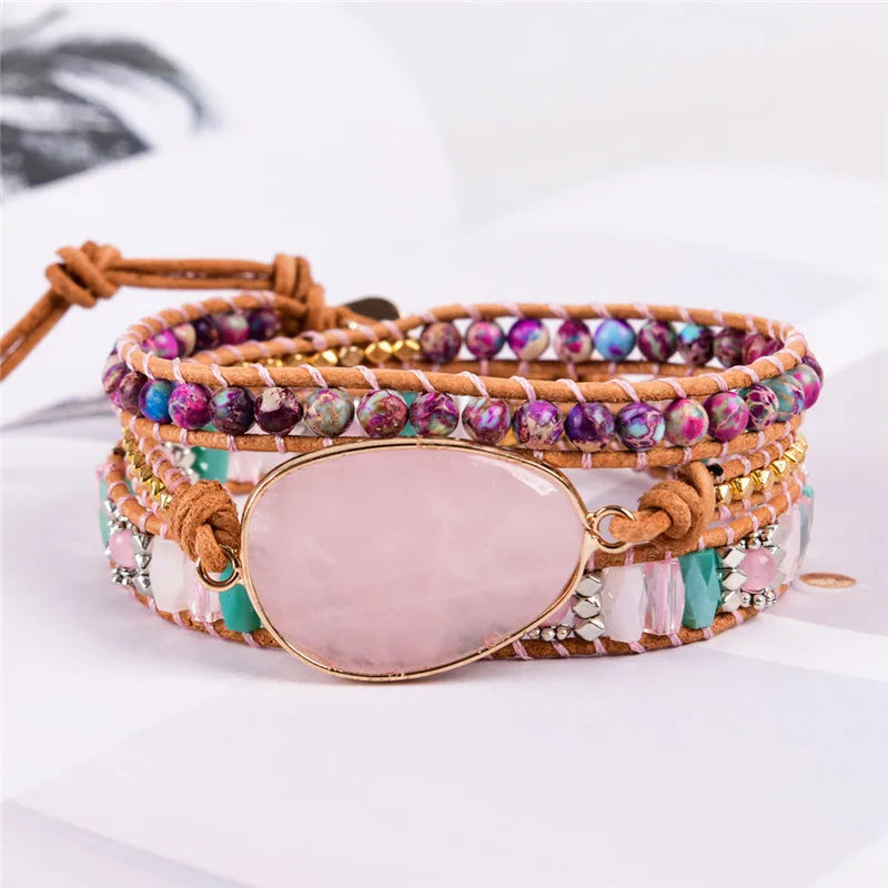 Leather Wrap Bracelet Natural Stone Statement Teengirl Women Jewelry