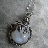 Moonstone Pendant Necklace Silver Charm Chain Necklaces For Women