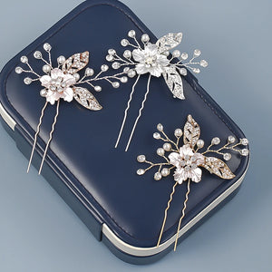 Pearl Flower Hairpins Rose Silver Hair Clip for Wedding