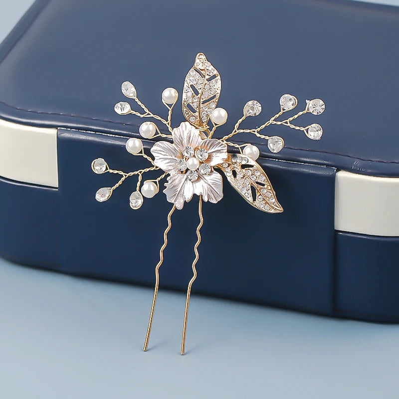 Pearl Flower Hairpins Rose Silver Hair Clip for Wedding