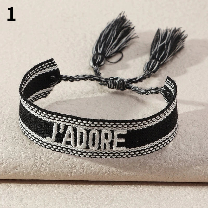 JADORE Braided Bracelet for Men Women Embroidery Lace Up Tassel Wrap