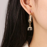 Drop Hoop Zircon Pearls Asymmetrical Earrings for Women Dangle Earrings