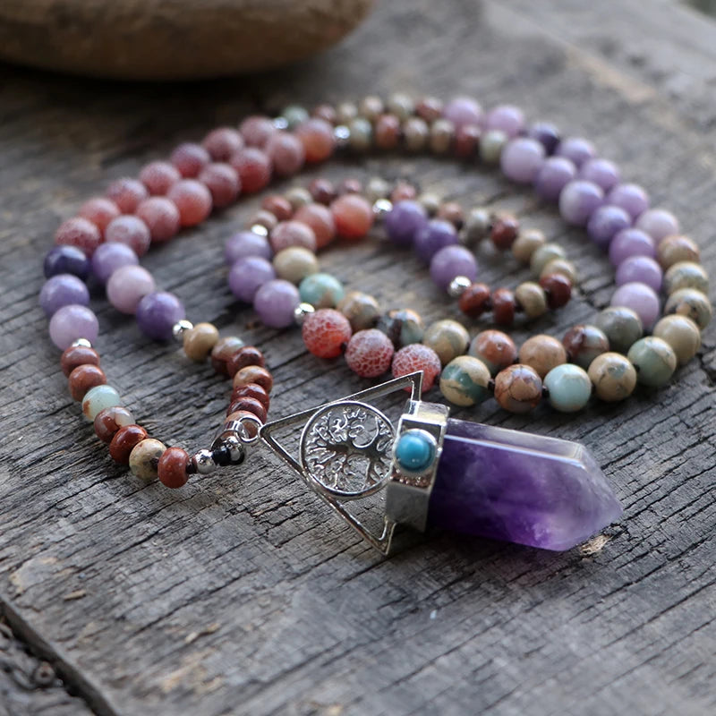 Life Tree Pendant Amethyst Necklace Boho Jewelry