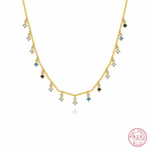 Geometric Square Zircon Necklace 925 Sterling Silver Jewelry