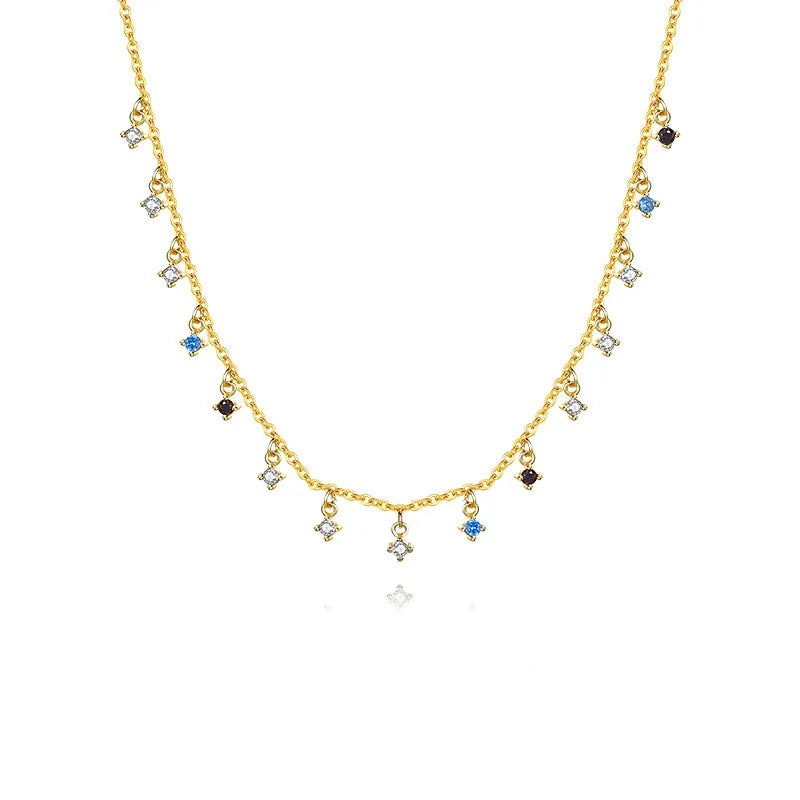 Geometric Square Zircon Necklace 925 Sterling Silver Jewelry