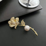 Light Pearl Temperament Titanium Steel Women's Rose Brooch Gift