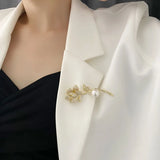 Light Pearl Temperament Titanium Steel Women's Rose Brooch Gift