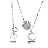 Sterling Silver Crystal Unicorn Moon Pendant Necklace