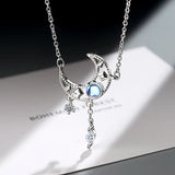 925 Silver CZ Star Moon Choker Necklace Wedding Party Jewelry