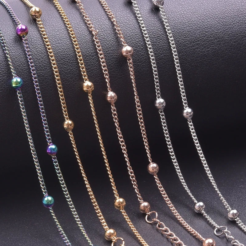 Stainless Steel Chain Necklace Beads Jewelry Choker