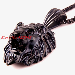Lion Head Pendant Necklace Stainless Steel Male Jewelry