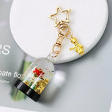 Little Prince Rose Flower Keychain Liquid Quicksand Keyring Bag Pendant